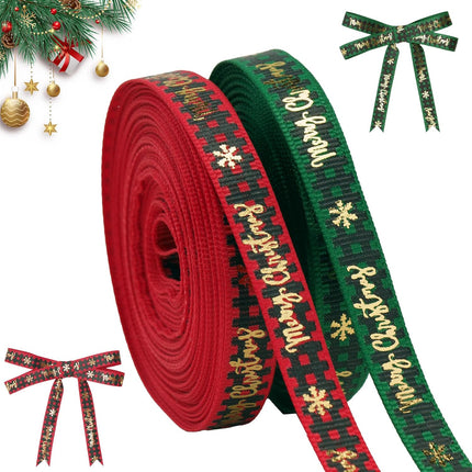 Christmas Ribbon, 3/8 Inch, 20 Yard, Red and Green Merry Wrapping Ribbon for Craft Wreath Decor Bow Flower Bouquet (2 Roll).