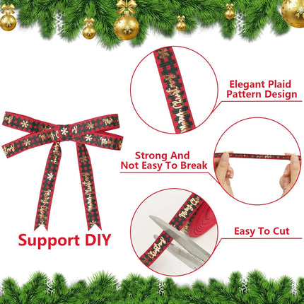 Christmas Ribbon, 3/8 Inch, 20 Yard, Red and Green Merry Wrapping Ribbon for Craft Wreath Decor Bow Flower Bouquet (2 Roll).