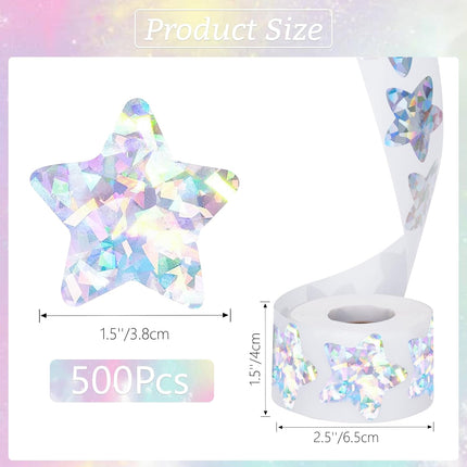 Holographic Silver Star Stickers for Kids Reward - 500Pcs 1.5Inch Shiny Self-Adhesive Metallic Glitter Foil Stickers for DIY Homework School Classroom Teacher.