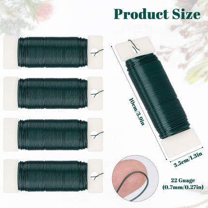 4 Pack Floral Wire, 131 Yards Paddle Wire 22 Gauge Florist Wire Green for Wreath Wire Making Craft, Floral Flower Arrangements and DIY Crafts, Garland.