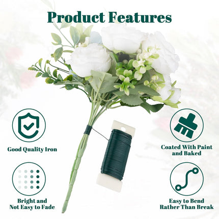 4 Pack Floral Wire, 131 Yards Paddle Wire 22 Gauge Florist Wire Green for Wreath Wire Making Craft, Floral Flower Arrangements and DIY Crafts, Garland.