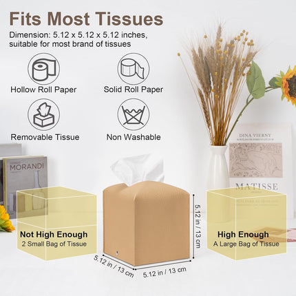 2 Pcs Square Cream Tissue Box Cover PU Leather Decorative Tissue Organizer Dispenser Holder for Bathroom, Desk, Home, Car, Office, 5.12" X 5.12" X 5.12".