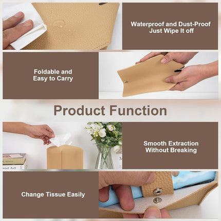 2 Pcs Square Cream Tissue Box Cover PU Leather Decorative Tissue Organizer Dispenser Holder for Bathroom, Desk, Home, Car, Office, 5.12" X 5.12" X 5.12".