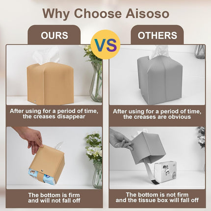 2 Pcs Square Cream Tissue Box Cover PU Leather Decorative Tissue Organizer Dispenser Holder for Bathroom, Desk, Home, Car, Office, 5.12" X 5.12" X 5.12".
