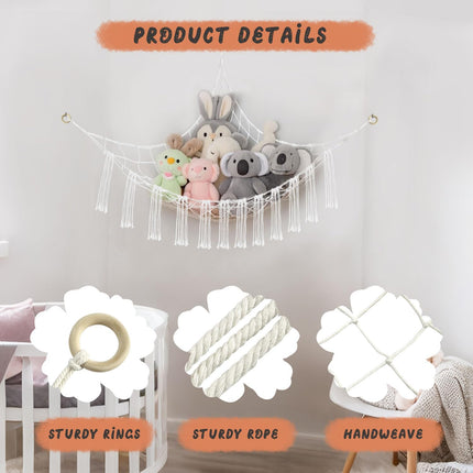 59 x 47 inches Stuffed Animal Hammock Corner Net, Plushie Net for Stuffed Animals Corner Large, Cott Hammock Holder for Home, Room, Wall, Bedroom Decor (White).