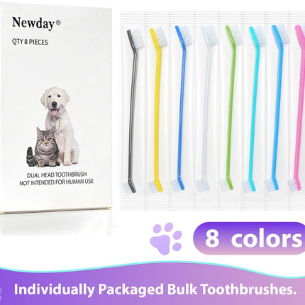 Petluno Dog Toothbrush Set of 8 - Dual Headed, Dental Hygiene Convenient Soft to Clean pet Teeth, Tooth Brushes for Small Large Dogs, Cats, and Most Pets, Teeth Brush in Bulk.