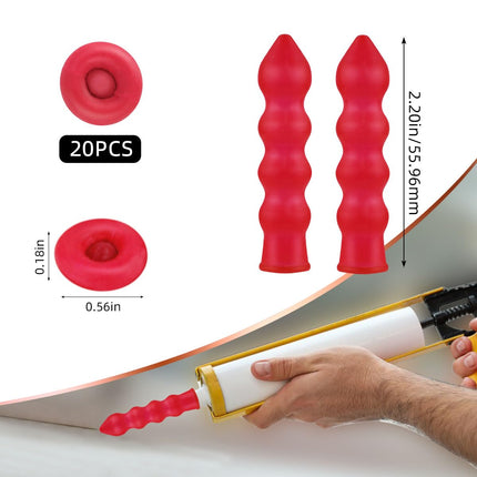 20 Pack Caulk Saver Caps - Seal and Preserve Open Caulking Tubes Red.