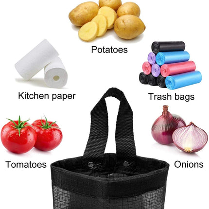 2 Pcs Plastic Bag Holder Trash Bags Storage Dispenser Organizer for Home Kitchen Mesh Hanging Dispensers Recycling Garbage Folding Grocery with Hooks (Black).