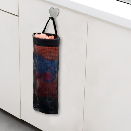 2 Pcs Plastic Bag Holder Trash Bags Storage Dispenser Organizer for Home Kitchen Mesh Hanging Dispensers Recycling Garbage Folding Grocery with Hooks (Black).