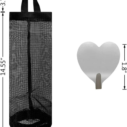 2 Pcs Plastic Bag Holder Trash Bags Storage Dispenser Organizer for Home Kitchen Mesh Hanging Dispensers Recycling Garbage Folding Grocery with Hooks (Black).