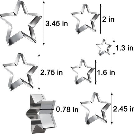 6 Pieces Star Cookie Cutters Set - Stainless Steel Five-Pointed Shaped Cutter, Biscuit Molds, Fondant Cake Cheese Pastry Mold Bakeware Tools Christmas Gifts (Assorted Sizes).