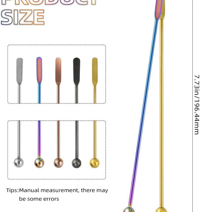 Coffee Stick Stainless Steel Swizzle Reusable Metal Stir Sticks Cocktail Drink Stirrer Spoon Beverage Stirrers with Small Rectangular Paddles Stirring Bar Set(7.73inch long).