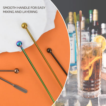 Coffee Stick Stainless Steel Swizzle Reusable Metal Stir Sticks Cocktail Drink Stirrer Spoon Beverage Stirrers with Small Rectangular Paddles Stirring Bar Set(7.73inch long).