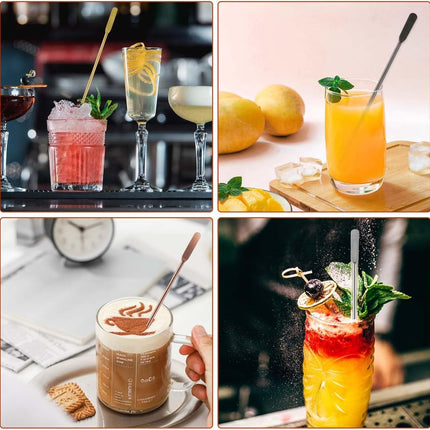 Coffee Stick Stainless Steel Swizzle Reusable Metal Stir Sticks Cocktail Drink Stirrer Spoon Beverage Stirrers with Small Rectangular Paddles Stirring Bar Set(7.73inch long).