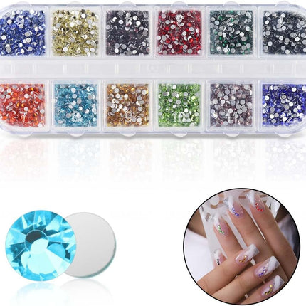 2400 Pieces Flat Back Rhinestones Colorful Round Glass Gems for Nail Art & Face Makeup Flatback Crystal Rhinestone Crafts DIY Clothes Shoes Bags Manicure Diamond (12 Colors).