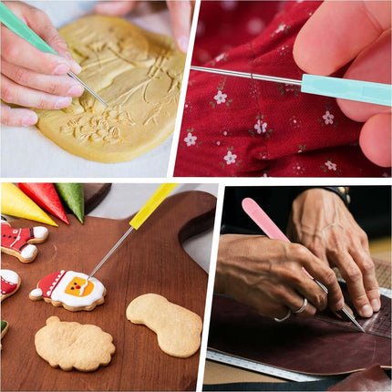 Cookie Decorating Scribe Supplies Icing Tool for Cake DIY Craft Leather Awl Sewing Stainless Steel Fondant Sugar Stir Needle Biscuit Pin Kit with Handle Baking Tool(12 Pieces.