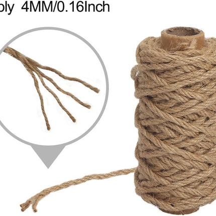 Strong Natural Jute Twine, 4mm Thick 66 Feet Long Jute String Rope Roll for Garden, Arts & Crafts, Home Decor, Packaging.