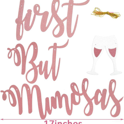 Mimosa Bar Sign But First Mimosas Rose Gold Banner, Decorations for Bridal Shower Baby Bachelorette Party Engagement Wedding Graduation Fiesta Bubbly Champagne Brunch Birthday Rosegold.