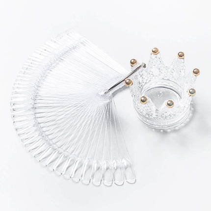 2 Set 100 Tips Clear Nail Art Swatches Sticks Polish Board Display Practice Tool Transparent Fan-shaped False with Metal Screw Ring Plastic Christmas Gift.