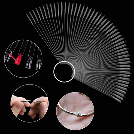2 Set 100 Tips Clear Nail Art Swatches Sticks Polish Board Display Practice Tool Transparent Fan-shaped False with Metal Screw Ring Plastic Christmas Gift.