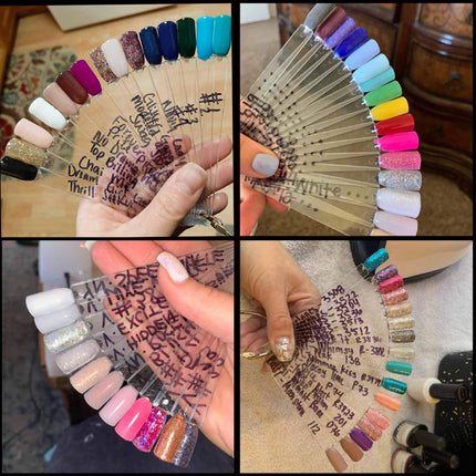 2 Set 100 Tips Clear Nail Art Swatches Sticks Polish Board Display Practice Tool Transparent Fan-shaped False with Metal Screw Ring Plastic Christmas Gift.