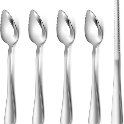 4-piece Grapefruit Spoons and Grapefruit Knife, 18/8 Stainless Steel.