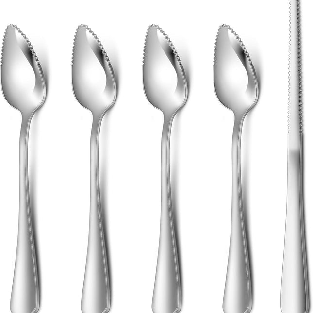 4-piece Grapefruit Spoons and Grapefruit Knife, 18/8 Stainless Steel.