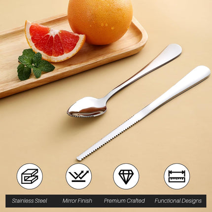 4-piece Grapefruit Spoons and Grapefruit Knife, 18/8 Stainless Steel.