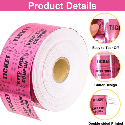 ceiba tree 1000 Raffle Tickets Double Roll Metallic Pink Foil Ticket for Events Carnivals Entry Class Reward Prizes Pink Party Supplies.