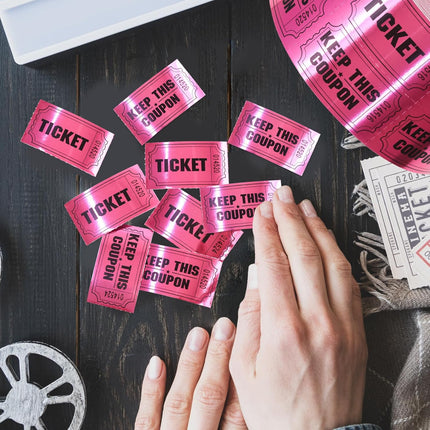 ceiba tree 1000 Raffle Tickets Double Roll Metallic Pink Foil Ticket for Events Carnivals Entry Class Reward Prizes Pink Party Supplies.