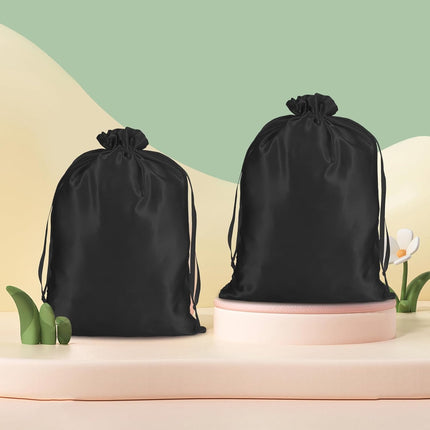 4Pcs Wig Storage Bags,Silk Bags with Drawstring Small Storage Satin Bag for Wigs Bundles Hair Extension(Black).