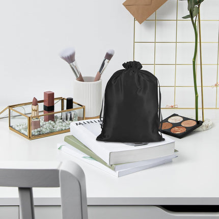 4Pcs Wig Storage Bags,Silk Bags with Drawstring Small Storage Satin Bag for Wigs Bundles Hair Extension(Black).