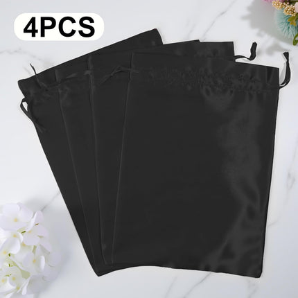 4Pcs Wig Storage Bags,Silk Bags with Drawstring Small Storage Satin Bag for Wigs Bundles Hair Extension(Black).