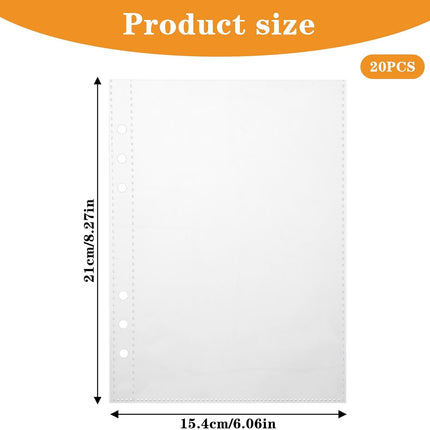 20 Sheets Clear Binder Sleeves - A5 6 Ring Binder Pocket Sheets Protectors, Double Sided Pet Clear Page Protectors for Cards Photocards Postcards Pictures Stickers Cash Organizer.