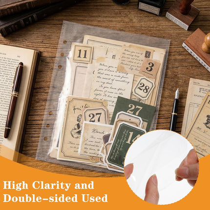 20 Sheets Clear Binder Sleeves - A5 6 Ring Binder Pocket Sheets Protectors, Double Sided Pet Clear Page Protectors for Cards Photocards Postcards Pictures Stickers Cash Organizer.