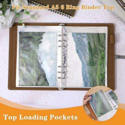 20 Sheets Clear Binder Sleeves - A5 6 Ring Binder Pocket Sheets Protectors, Double Sided Pet Clear Page Protectors for Cards Photocards Postcards Pictures Stickers Cash Organizer.