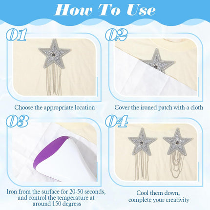 6PCS Rhinestone Star Iron on Patches, Shiny Silver Rhinestone Tassel Star with Chains Glitter Sequin Patches for Trucker Hats Jeans Bags Backpacks Jackets Denim DIY Appliques Art Crafts.