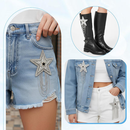 6PCS Rhinestone Star Iron on Patches, Shiny Silver Rhinestone Tassel Star with Chains Glitter Sequin Patches for Trucker Hats Jeans Bags Backpacks Jackets Denim DIY Appliques Art Crafts.