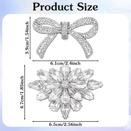 2 Pairs Rhinestone Shoe Clips for Women Dress Shoes, Bow Flower Brilliant Crystal Shoe Decor, DIY Shoes Detachable Buckle Wedding Party Accessories Mother Gifts(Sliver).