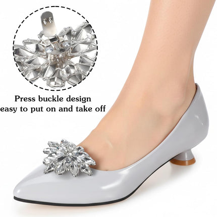 2 Pairs Rhinestone Shoe Clips for Women Dress Shoes, Bow Flower Brilliant Crystal Shoe Decor, DIY Shoes Detachable Buckle Wedding Party Accessories Mother Gifts(Sliver).