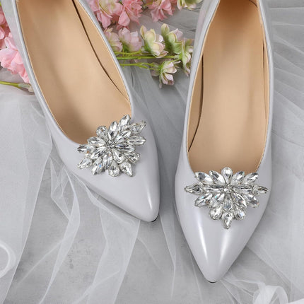 2 Pairs Rhinestone Shoe Clips for Women Dress Shoes, Bow Flower Brilliant Crystal Shoe Decor, DIY Shoes Detachable Buckle Wedding Party Accessories Mother Gifts(Sliver).