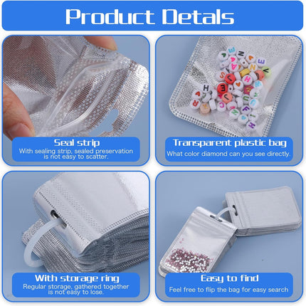 Shimmeroo 100Pcs Diamond Beads Storage Bags, 4.33 x 2.76 Inch Reusable Pouches for DIY Diamond Art Jewelry Earring Painting Storage Accessories, Bead and Gem Organizer for DIY Craft.