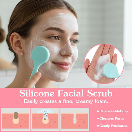 4 Pcs Silicone Face Brush Manual Facial Cleansing Brush, Soft Face Scrubber Waterproof Exfoliating Brushes, Silicone Cleaning Scrubber Exfoliator Cleanser for Women Blackheads Makeup Residues Removal.