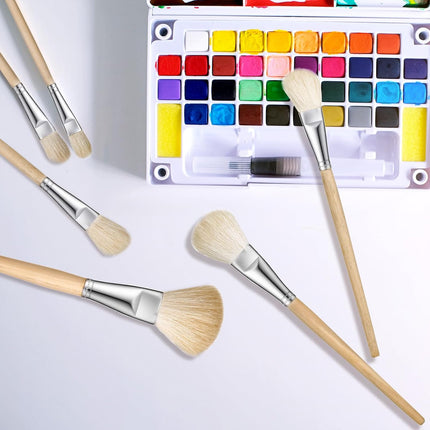 Mop Brush for Acrylic Painting, 7 Pieces Versatile Blending Brush Paint Brushes for Acrylic Painting Goat Hair Paint Brushes Set with Wooden Handle for Watercolor Oil Face Body Art.