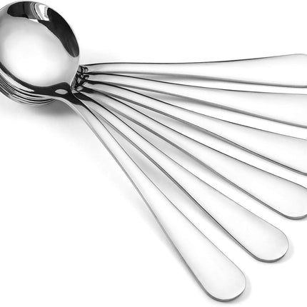 12-Piece Soup Spoons, Round Stainless Steel Bouillon Spoons.