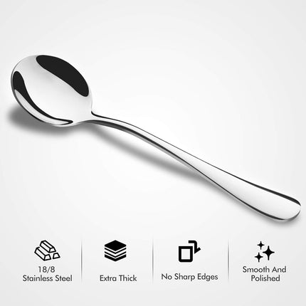 12-Piece Soup Spoons, Round Stainless Steel Bouillon Spoons.