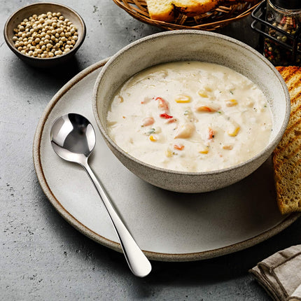 12-Piece Soup Spoons, Round Stainless Steel Bouillon Spoons.