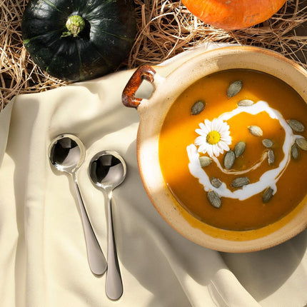 12-Piece Soup Spoons, Round Stainless Steel Bouillon Spoons.