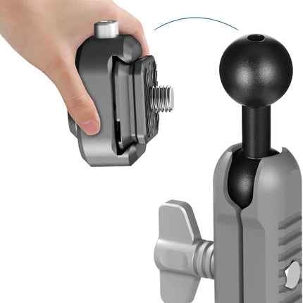 20mm to 20mm Ball Mount Arm, Black Aluminum Alloy Ball Adapter Double Balls Mount Extension Connector for Secure Attachment for Mounting Arm with 20 mm Connections Compatible with 20 mm Mounting Arms.
