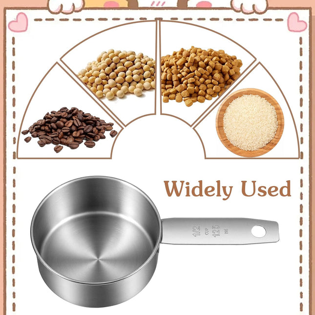 2 Pcs 1/2 Cup Dog Food Scoop, 1/2 Cup Measuring Scoop, 125 ml Stainless Steel Half Cups Dog Food Measuring Scoops for Feeding Pet, Cat, Dogs, Rabbit, Bird, Wet and Dry Ingredients, Dishwasher Safe.